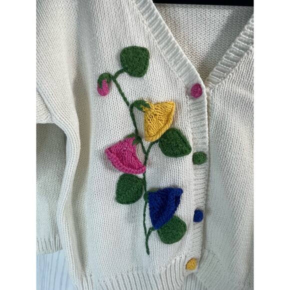 RARE Vintage 90s Embroidered Floral Cropped V neck Cardigan Small Jennifer Reed - Picture 4 of 13